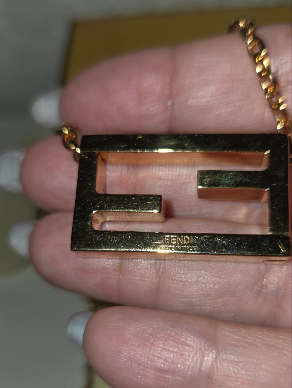 Fendi Gold Tone Double-F Logo Pendant Necklace In The Box - Picture 10 of 12